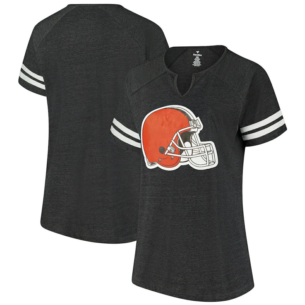 NFL Cleveland Browns Women's Plus Size Logo Striped Raglan Notch Neck T-Shirt