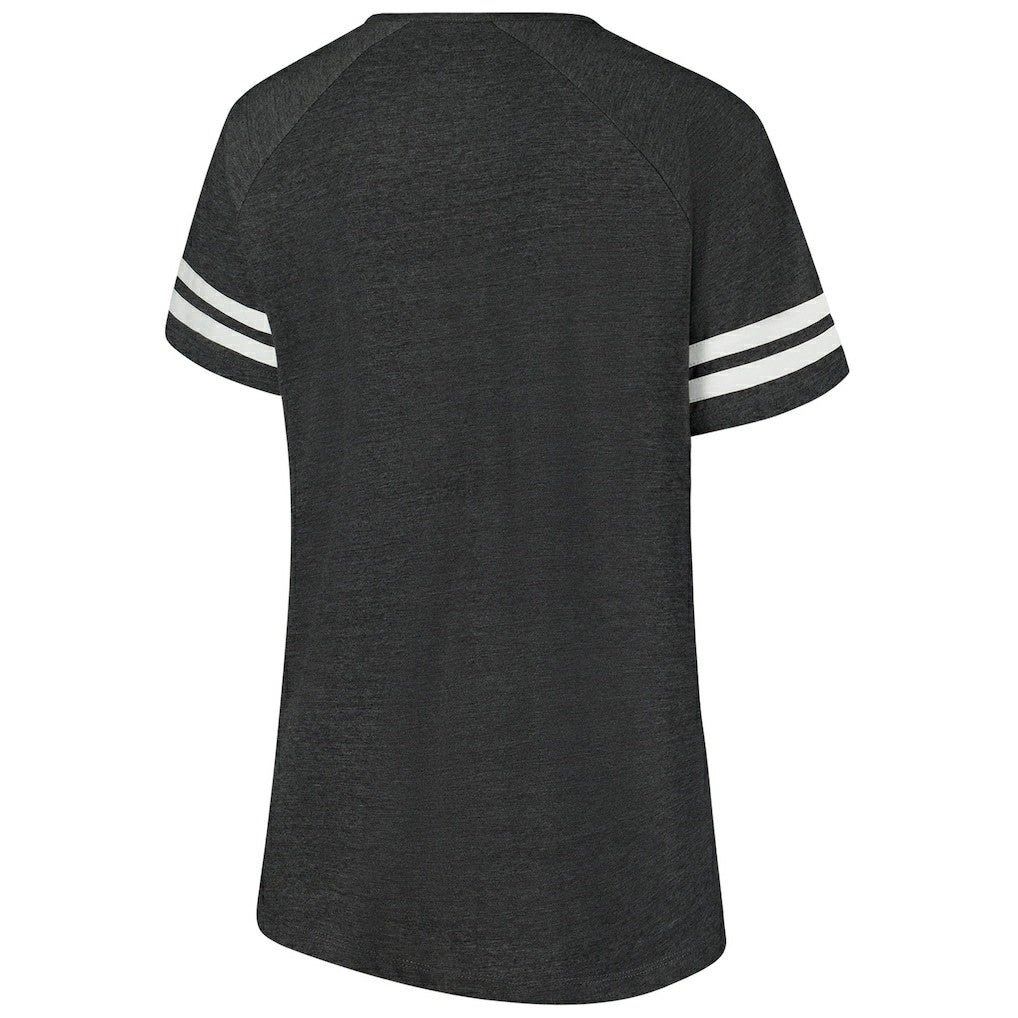 NFL Cleveland Browns Women's Plus Size Logo Striped Raglan Notch Neck T-Shirt