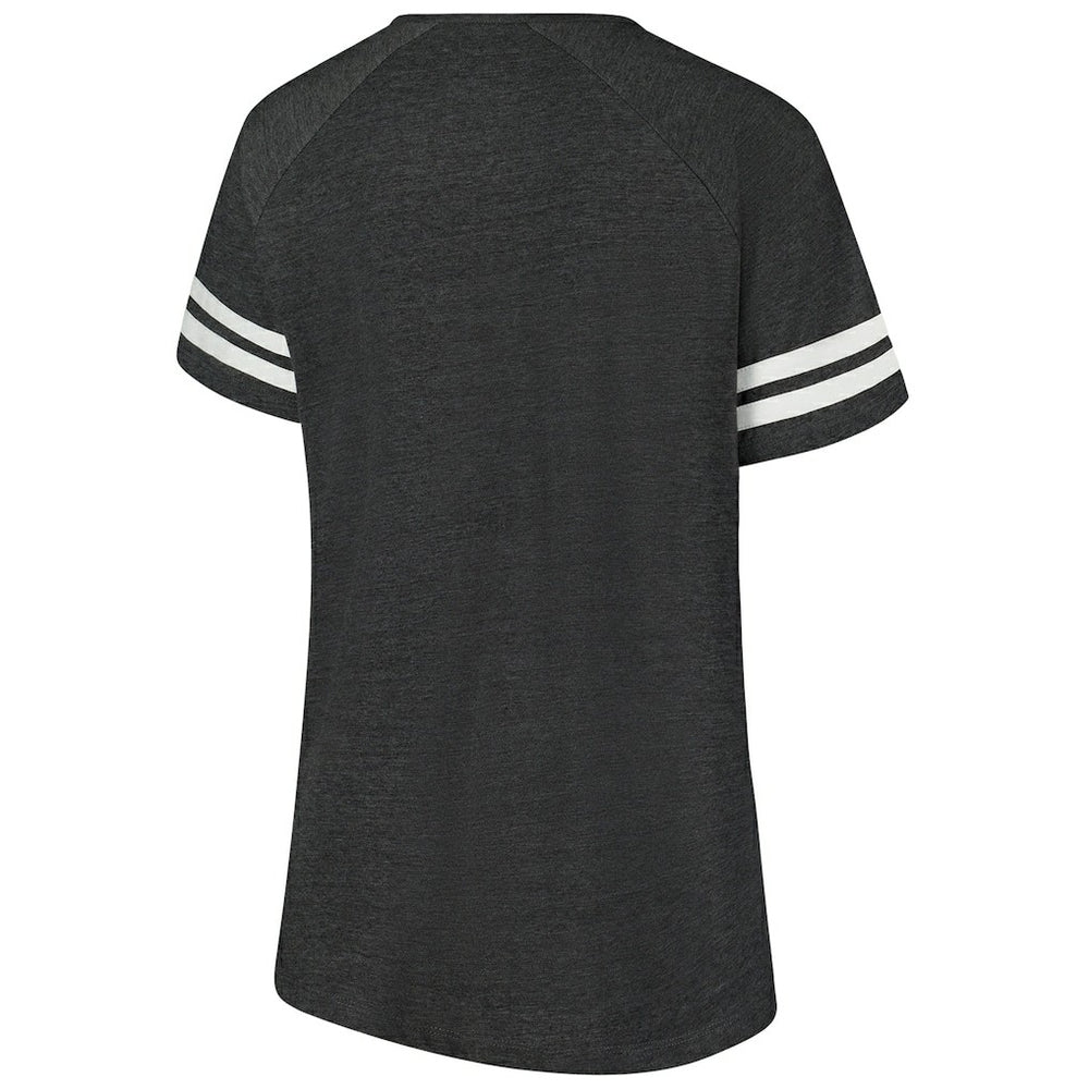 NFL Cleveland Browns Women's Plus Size Logo Striped Raglan Notch Neck T-Shirt