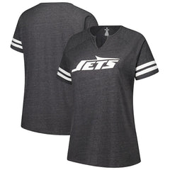 NFL New York Jets Women's Plus Size Logo Striped Raglan Notch Neck T-Shirt