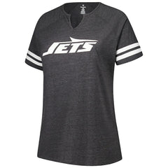 NFL New York Jets Women's Plus Size Logo Striped Raglan Notch Neck T-Shirt