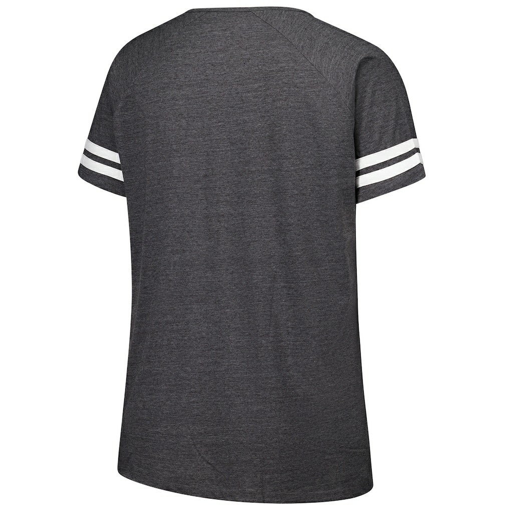 NFL New York Jets Women's Plus Size Logo Striped Raglan Notch Neck T-Shirt