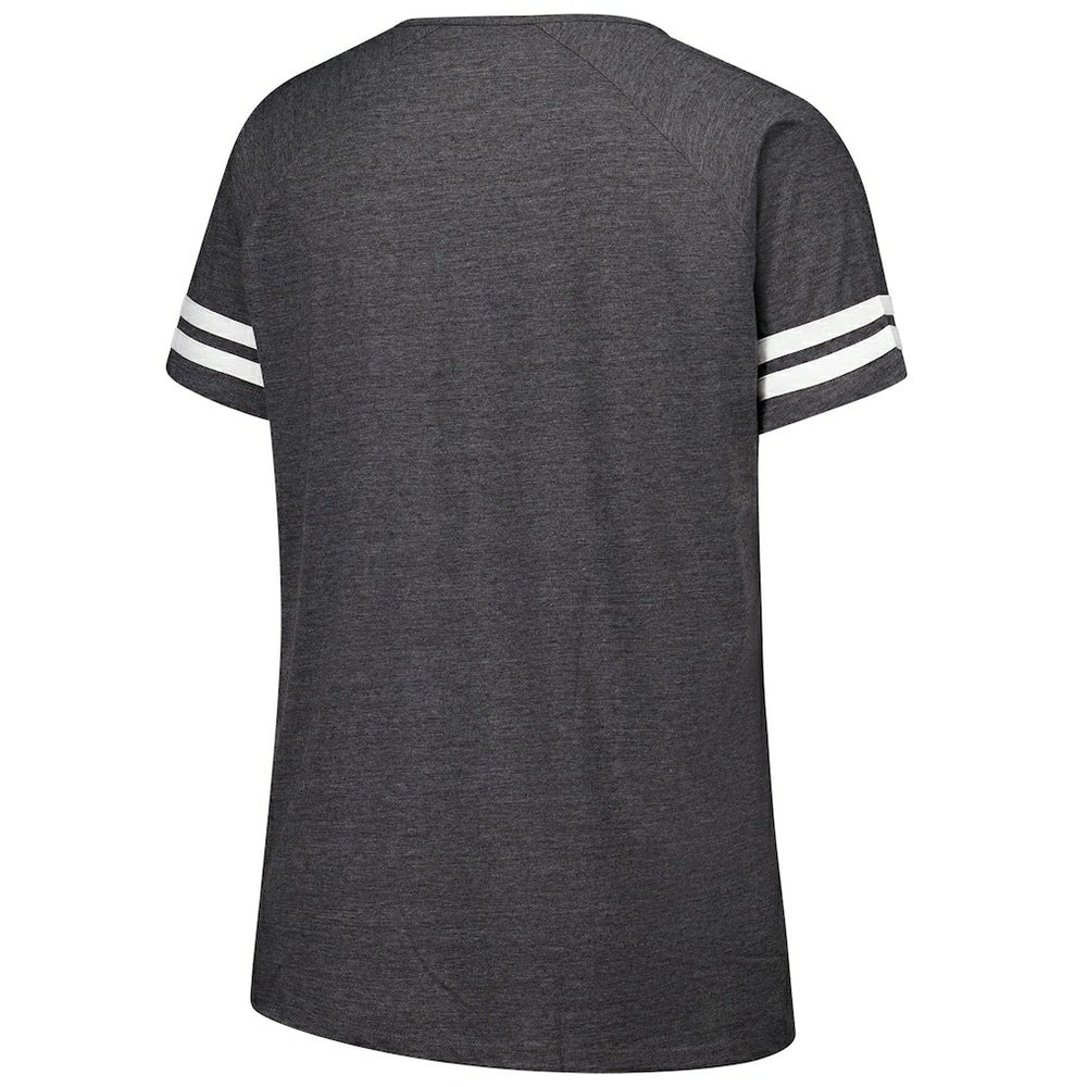 NFL New York Jets Women's Plus Size Logo Striped Raglan Notch Neck T-Shirt