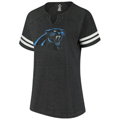 NFL Carolina Panthers Women's Plus Size Logo Striped Raglan Notch Neck T-Shirt