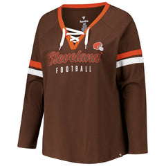 NFL Cleveland Browns Women's Plus Size Won & Done Lace-Up V-Neck Long Sleeve T-Shirt