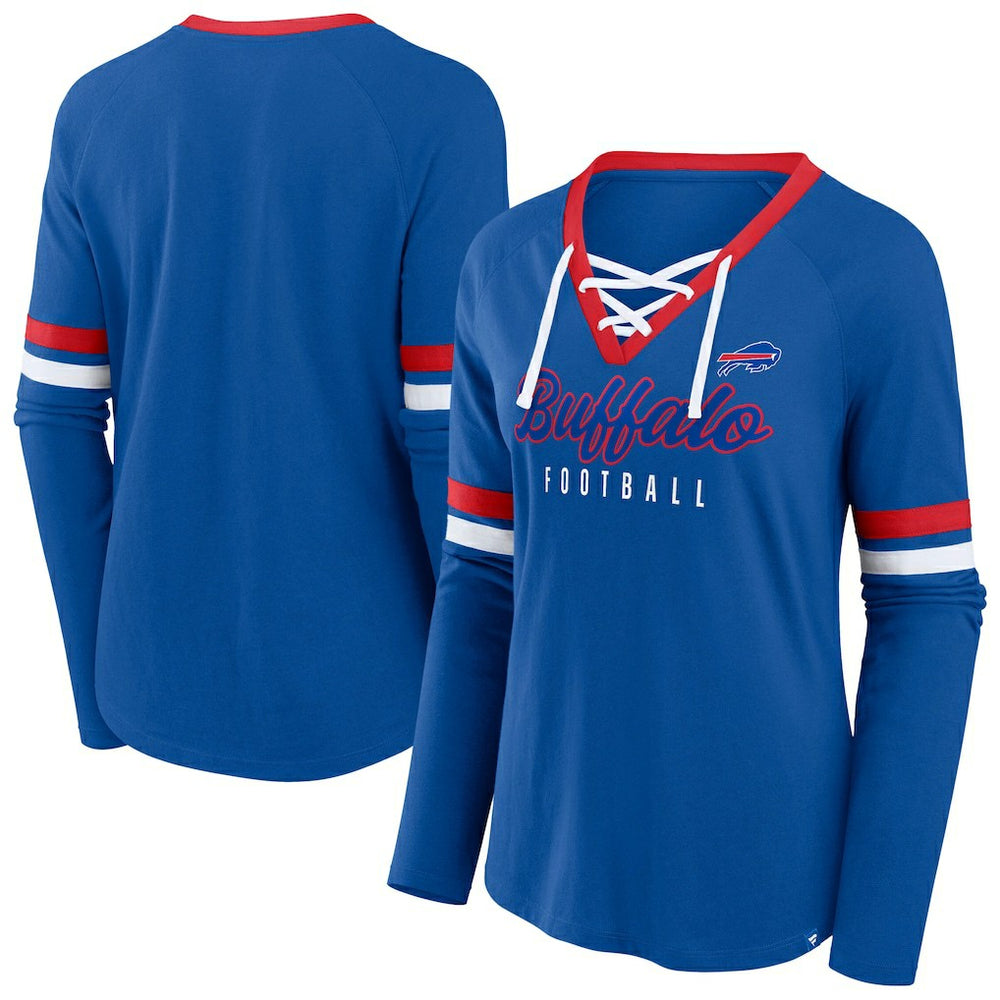 NFL Buffalo Bills Women's Plus Size Won & Done Lace-Up V-Neck Long Sleeve T-Shirt