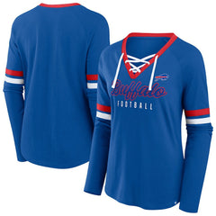 NFL Buffalo Bills Women's Plus Size Won & Done Lace-Up V-Neck Long Sleeve T-Shirt