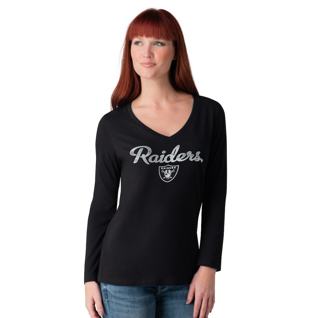 NFL Las Vegas Raiders G-III 4Her by Carl Banks Women's Post Season Long Sleeve V-Neck T-Shirt