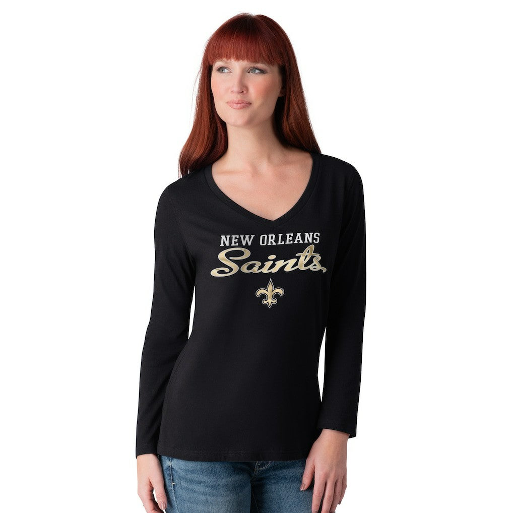 NFL New Orleans Saints G-III 4Her by Carl Banks Women's Post Season Long Sleeve V-Neck T-Shirt