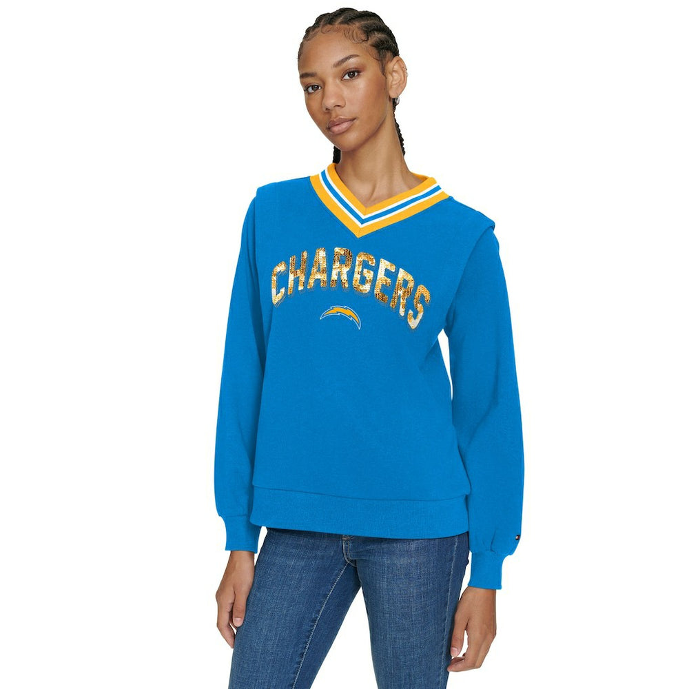 NFL Los Angeles Chargers Tommy Hilfiger Women's Alice V-Neck Pullover Sweatshirt