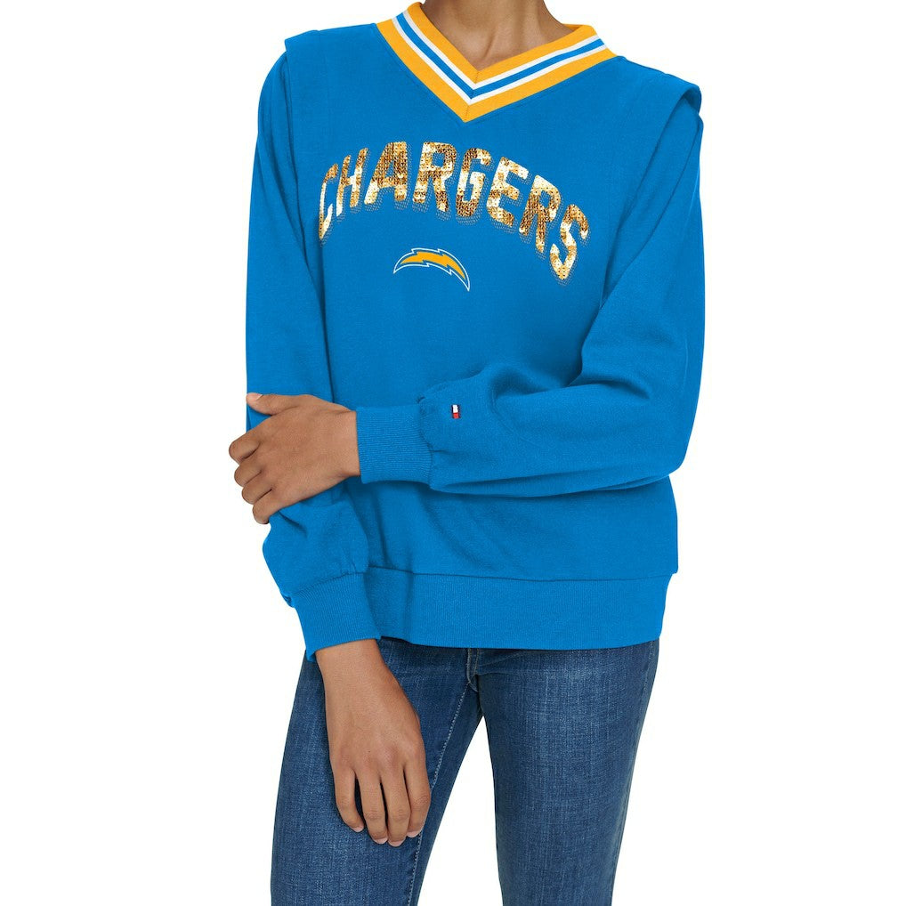 NFL Los Angeles Chargers Tommy Hilfiger Women's Alice V-Neck Pullover Sweatshirt
