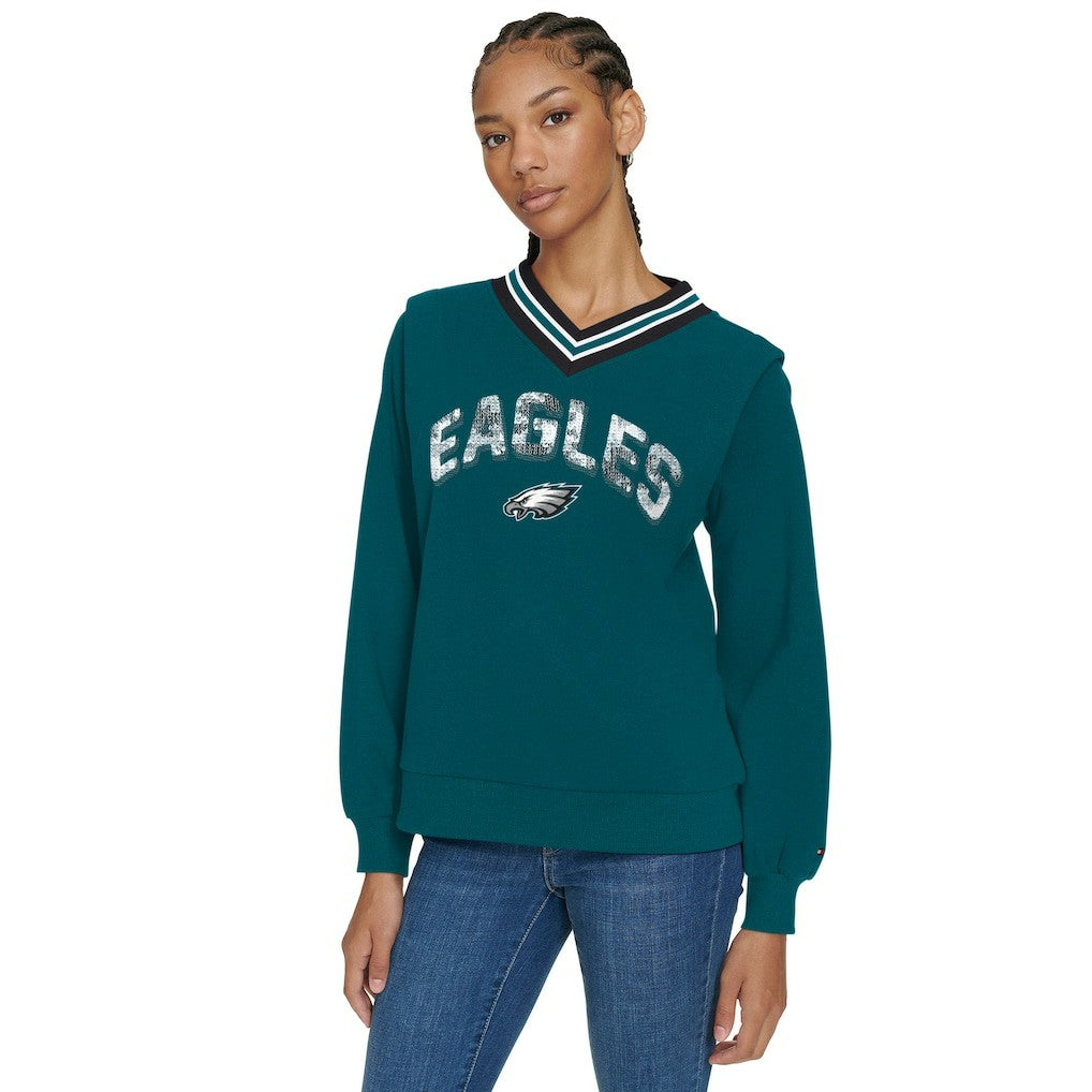 NFL Philadelphia Eagles Tommy Hilfiger Women's Alice V-Neck Pullover Sweatshirt