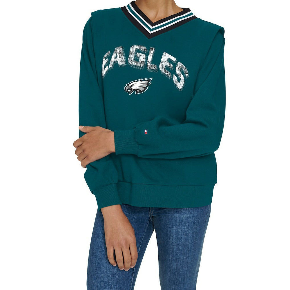 NFL Philadelphia Eagles Tommy Hilfiger Women's Alice V-Neck Pullover Sweatshirt