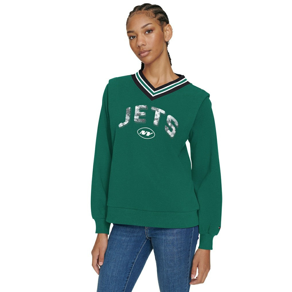 NFL New York Jets Tommy Hilfiger Women's Alice V-Neck Pullover Sweatshirt