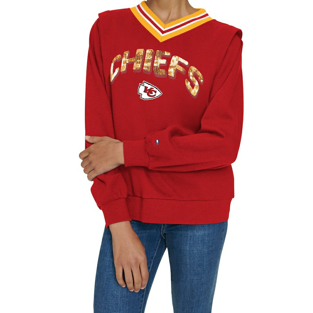 NFL Kansas City Chiefs Tommy Hilfiger Women's Alice V-Neck Pullover Sweatshirt