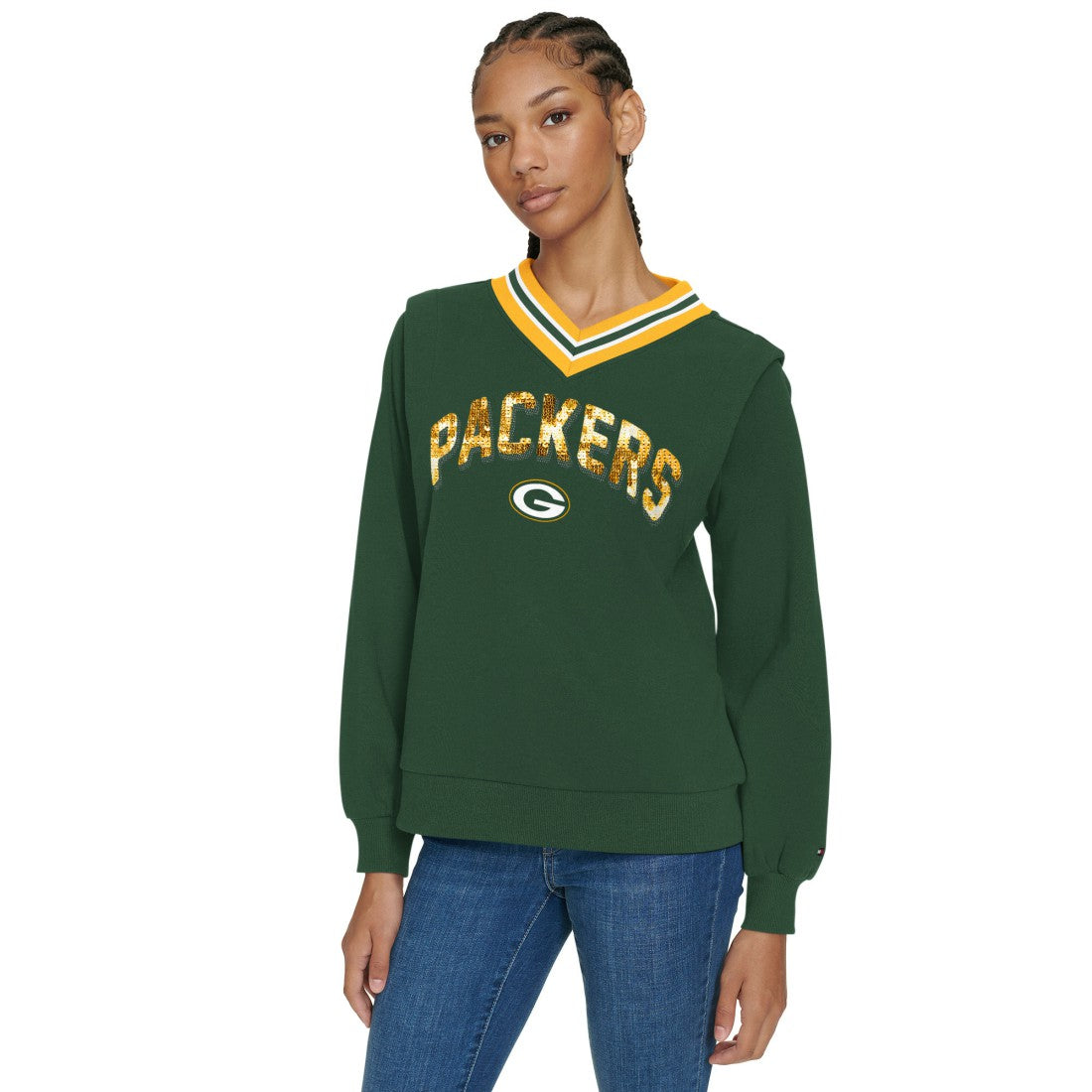 NFL Green Bay Packers Tommy Hilfiger Women's Alice V-Neck Pullover Sweatshirt