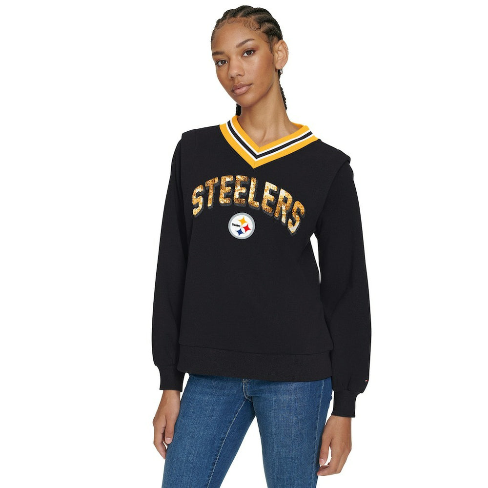 NFL Pittsburgh Steelers Tommy Hilfiger Women's Alice V-Neck Pullover Sweatshirt