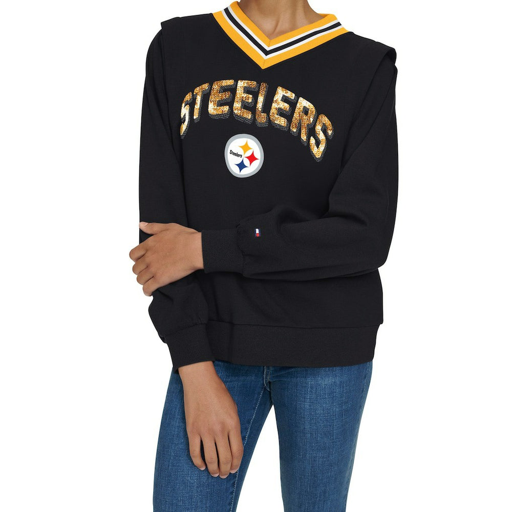 NFL Pittsburgh Steelers Tommy Hilfiger Women's Alice V-Neck Pullover Sweatshirt