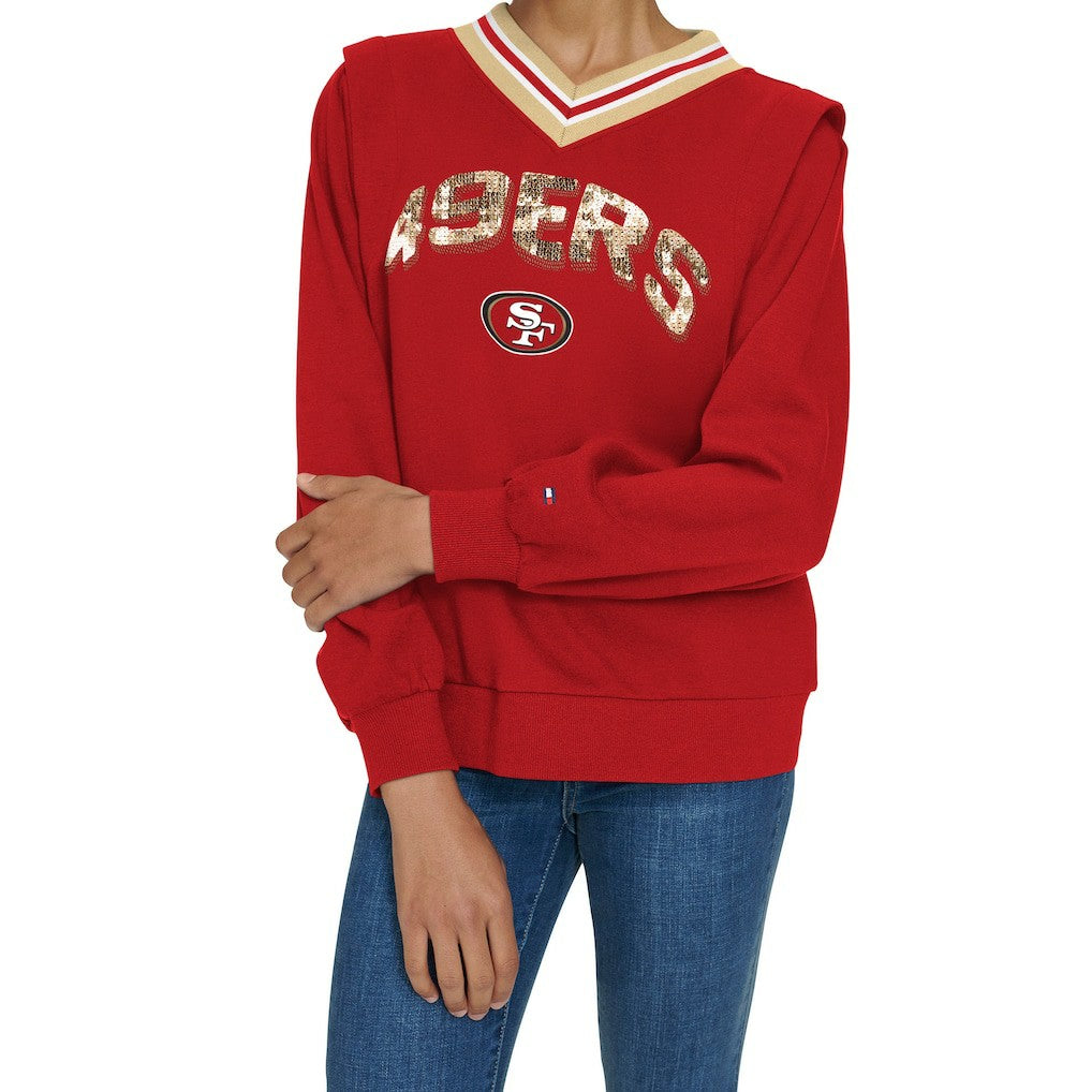 NFL San Francisco 49ers Tommy Hilfiger Women's Alice V-Neck Pullover Sweatshirt