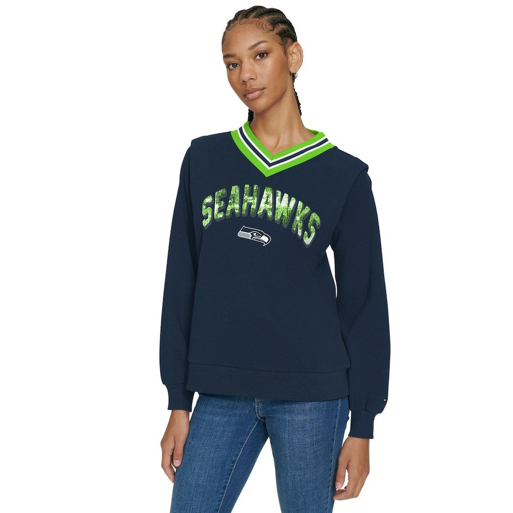 NFL Seattle Seahawks Tommy Hilfiger Women's Alice V-Neck Pullover Sweatshirt