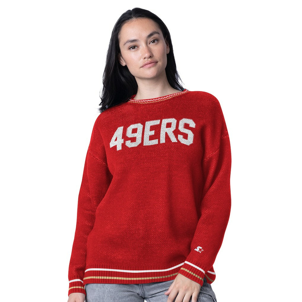 NFL San Francisco 49ers Starter Women's Oversized On the Ball Intarsia Knit Pullover Sweater