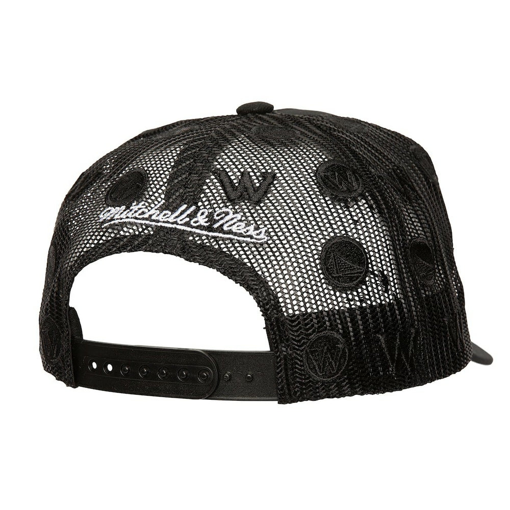 Golden State Warriors Monogram Allover Logo Mesh Trucker Adjustable Hat sale - Black | Mitchell & Ness shop