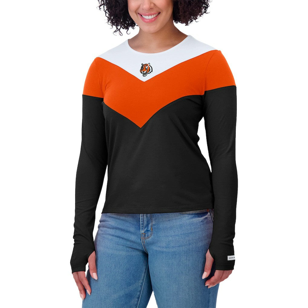 NFL Cincinnati Bengals WEAR by Erin Andrews Women's Plus Size Chevron Tri-Blend Long Sleeve T-Shirt