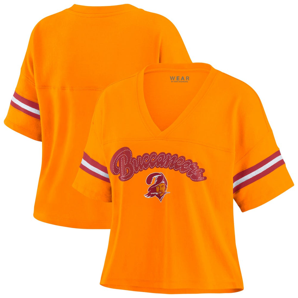 NFL Tampa Bay Buccaneers WEAR by Erin Andrews Women's Plus Size Color Block Boxy V-Neck T-Shirt