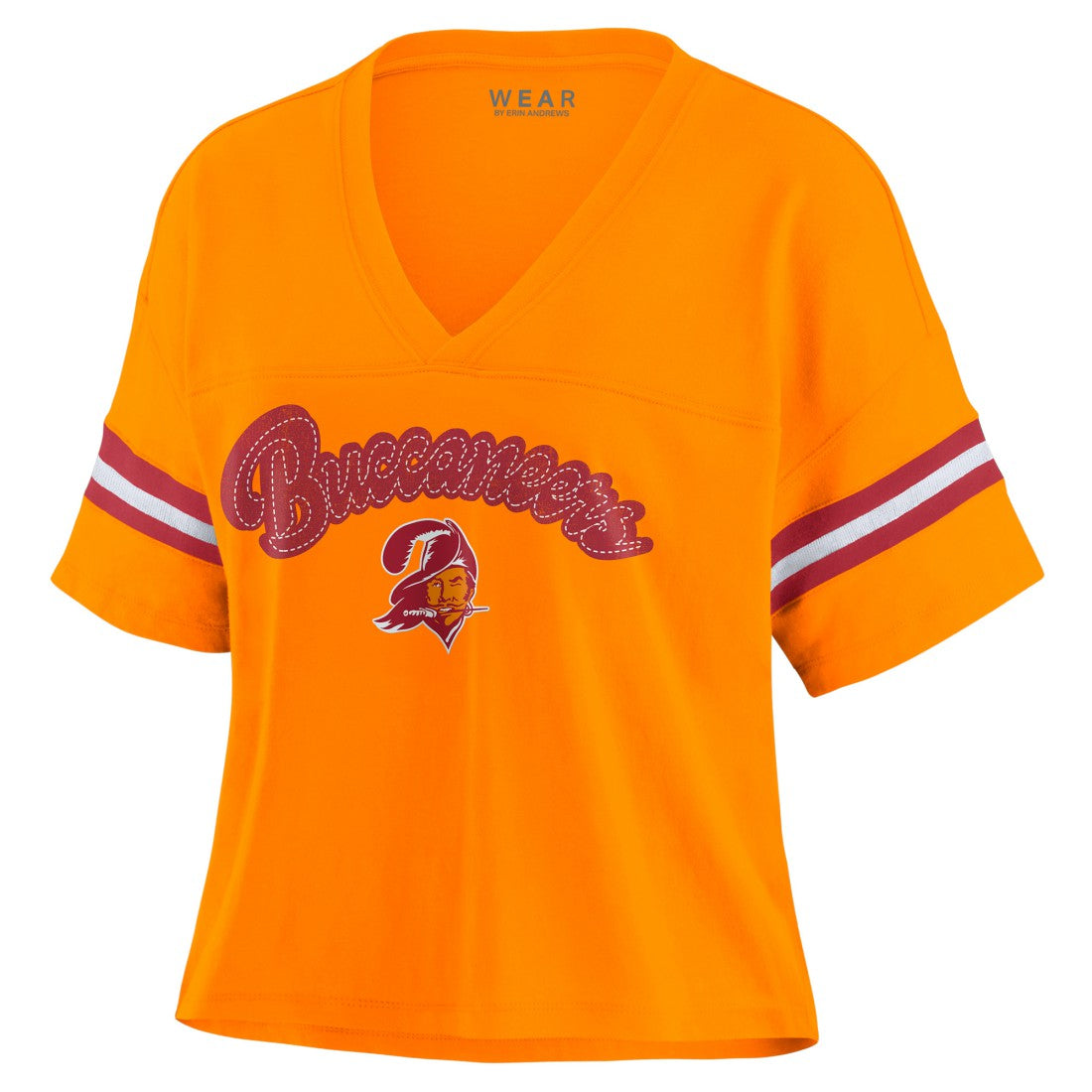 NFL Tampa Bay Buccaneers WEAR by Erin Andrews Women's Plus Size Color Block Boxy V-Neck T-Shirt
