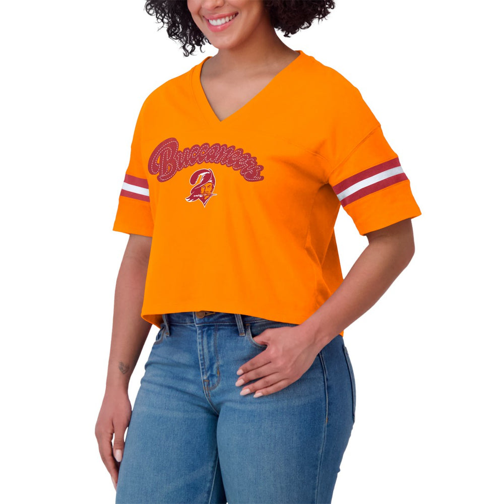 NFL Tampa Bay Buccaneers WEAR by Erin Andrews Women's Plus Size Color Block Boxy V-Neck T-Shirt
