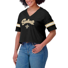 NFL New Orleans Saints WEAR by Erin Andrews Women's Plus Size Color Block Boxy V-Neck T-Shirt