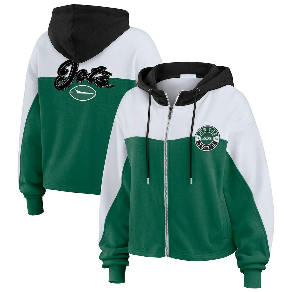 NFL New York Jets WEAR by Erin Andrews Women's Color Block Full-Zip Hoodie