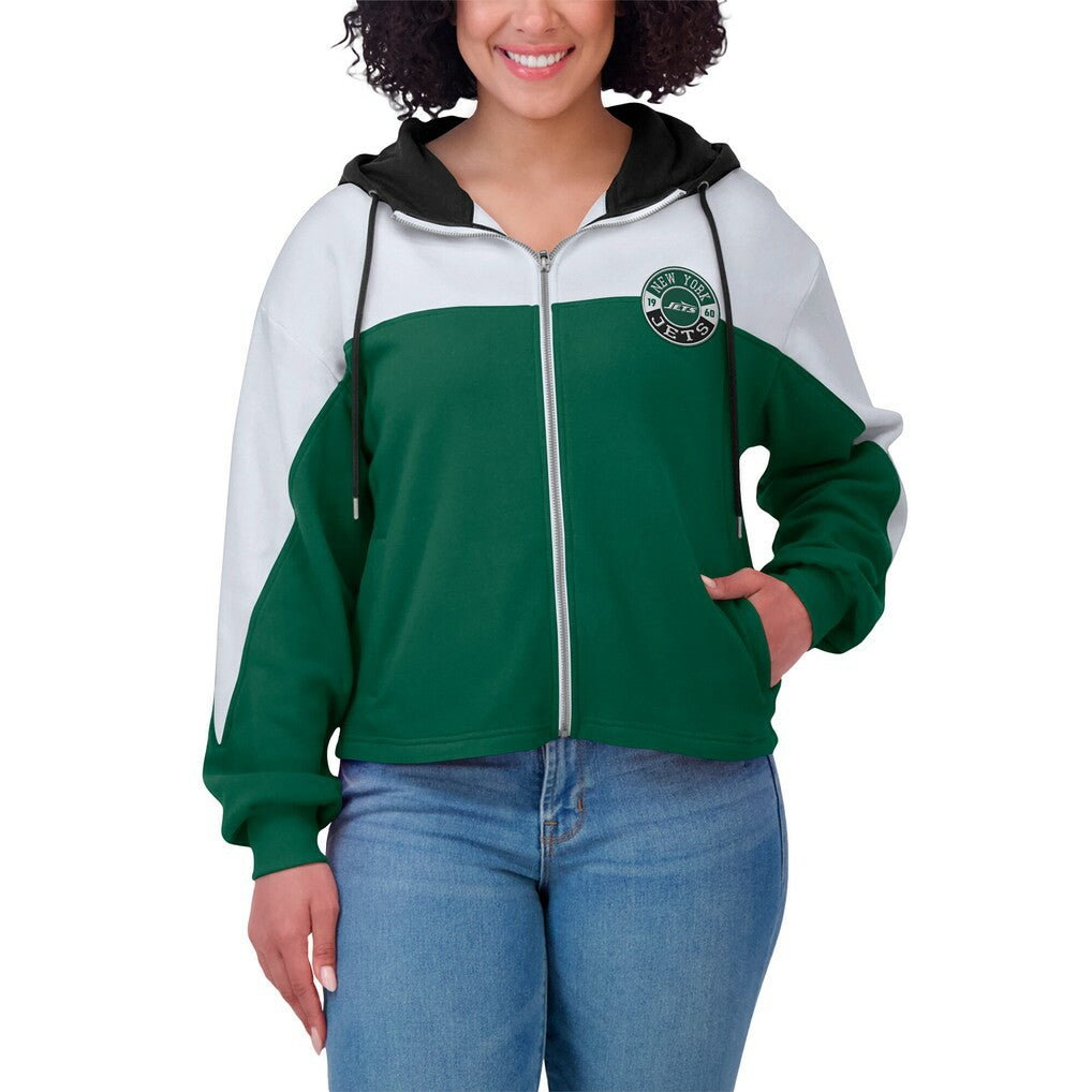NFL New York Jets WEAR by Erin Andrews Women's Color Block Full-Zip Hoodie