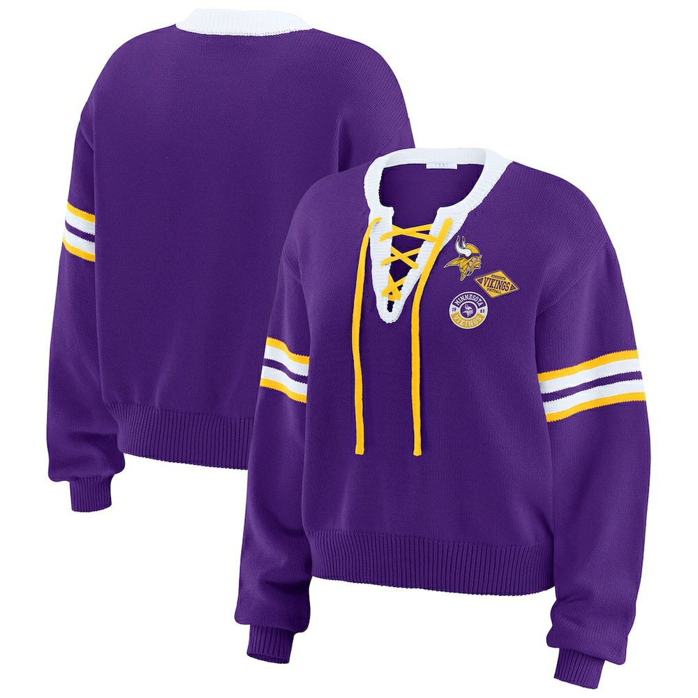NFL Minnesota Vikings WEAR by Erin Andrews Women's Lace-Up Sweater