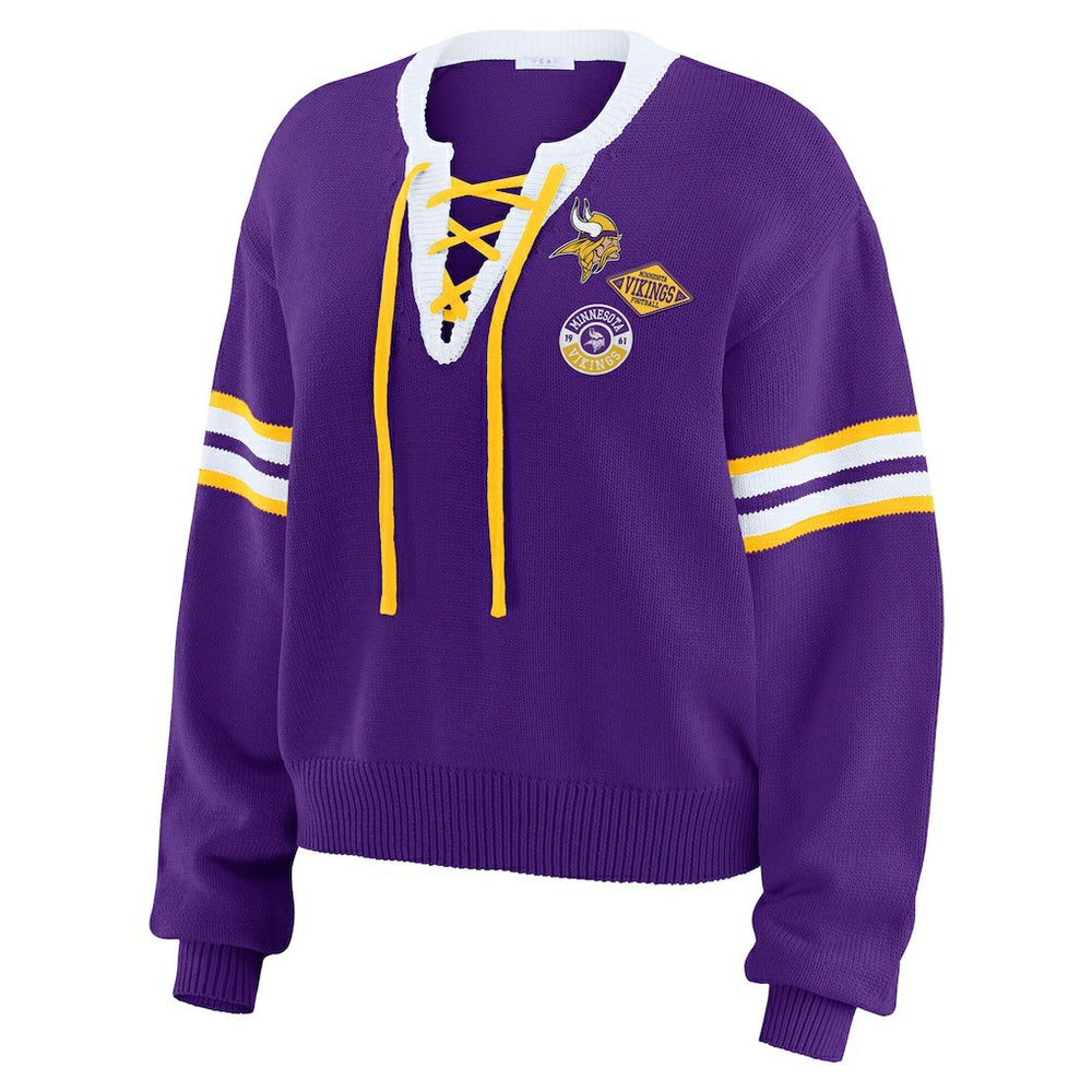 NFL Minnesota Vikings WEAR by Erin Andrews Women's Lace-Up Sweater