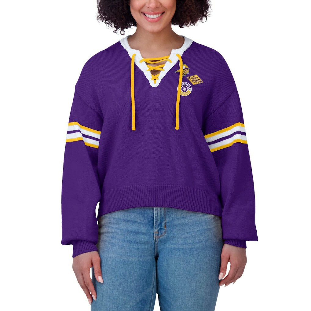 NFL Minnesota Vikings WEAR by Erin Andrews Women's Lace-Up Sweater