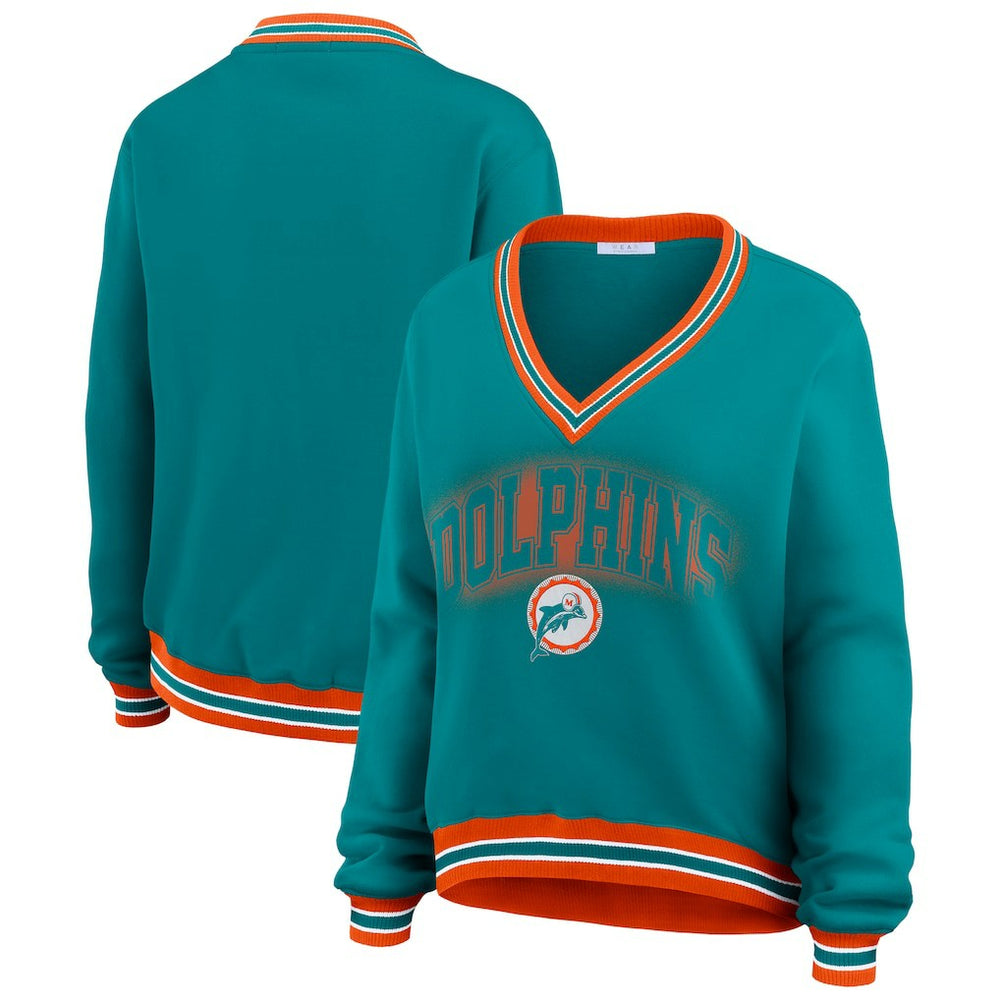 NFL Miami Dolphins WEAR by Erin Andrews Women's Oversized Long Sleeve V-Neck Sweatshirt