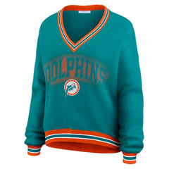 NFL Miami Dolphins WEAR by Erin Andrews Women's Oversized Long Sleeve V-Neck Sweatshirt