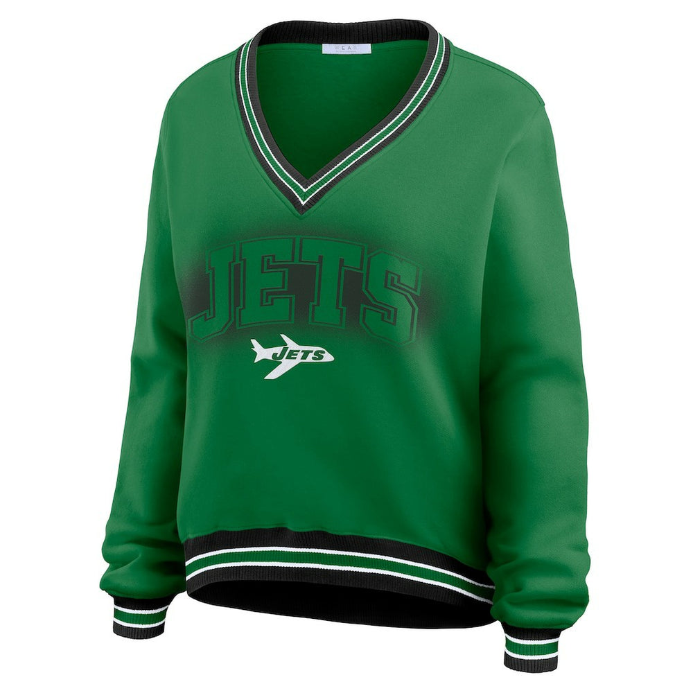 NFL New York Jets WEAR by Erin Andrews Women's Oversized Long Sleeve V-Neck Sweatshirt