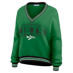 NFL New York Jets WEAR by Erin Andrews Women's Oversized Long Sleeve V-Neck Sweatshirt