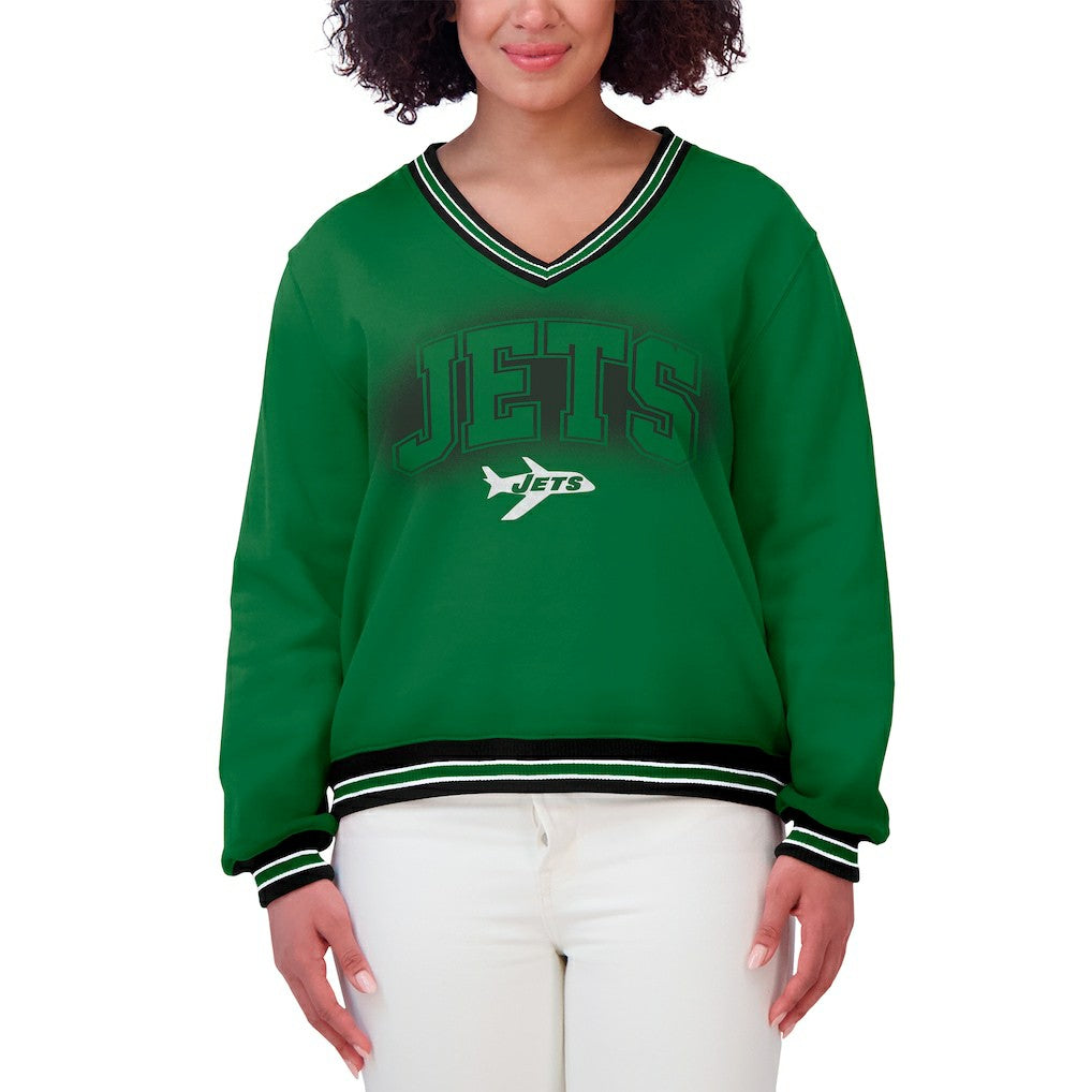 NFL New York Jets WEAR by Erin Andrews Women's Oversized Long Sleeve V-Neck Sweatshirt