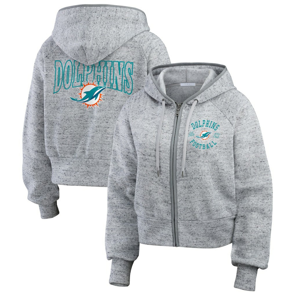 NFL Miami Dolphins WEAR by Erin Andrews Women's Speckled Fleece Cropped Full-Zip Hoodie