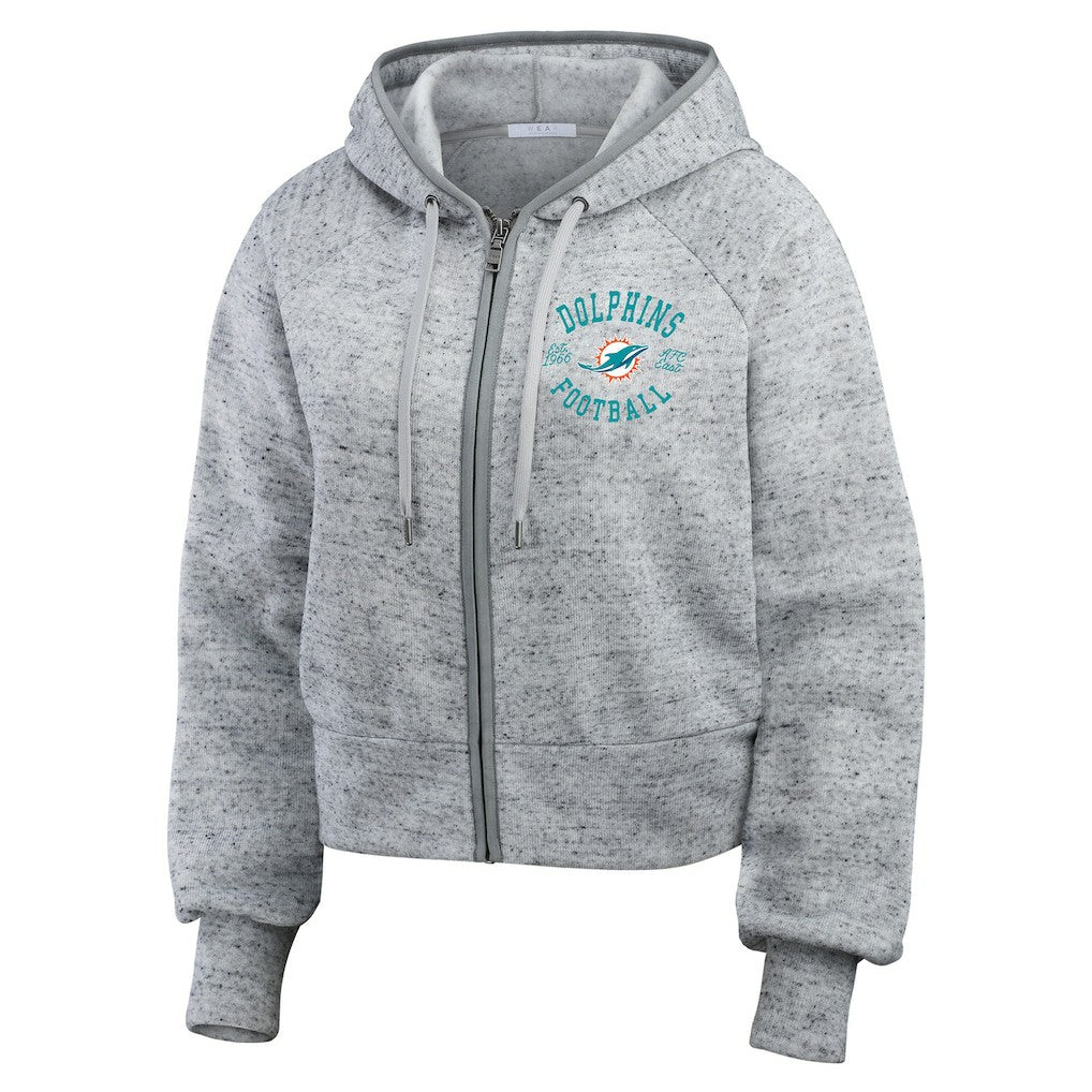 NFL Miami Dolphins WEAR by Erin Andrews Women's Speckled Fleece Cropped Full-Zip Hoodie