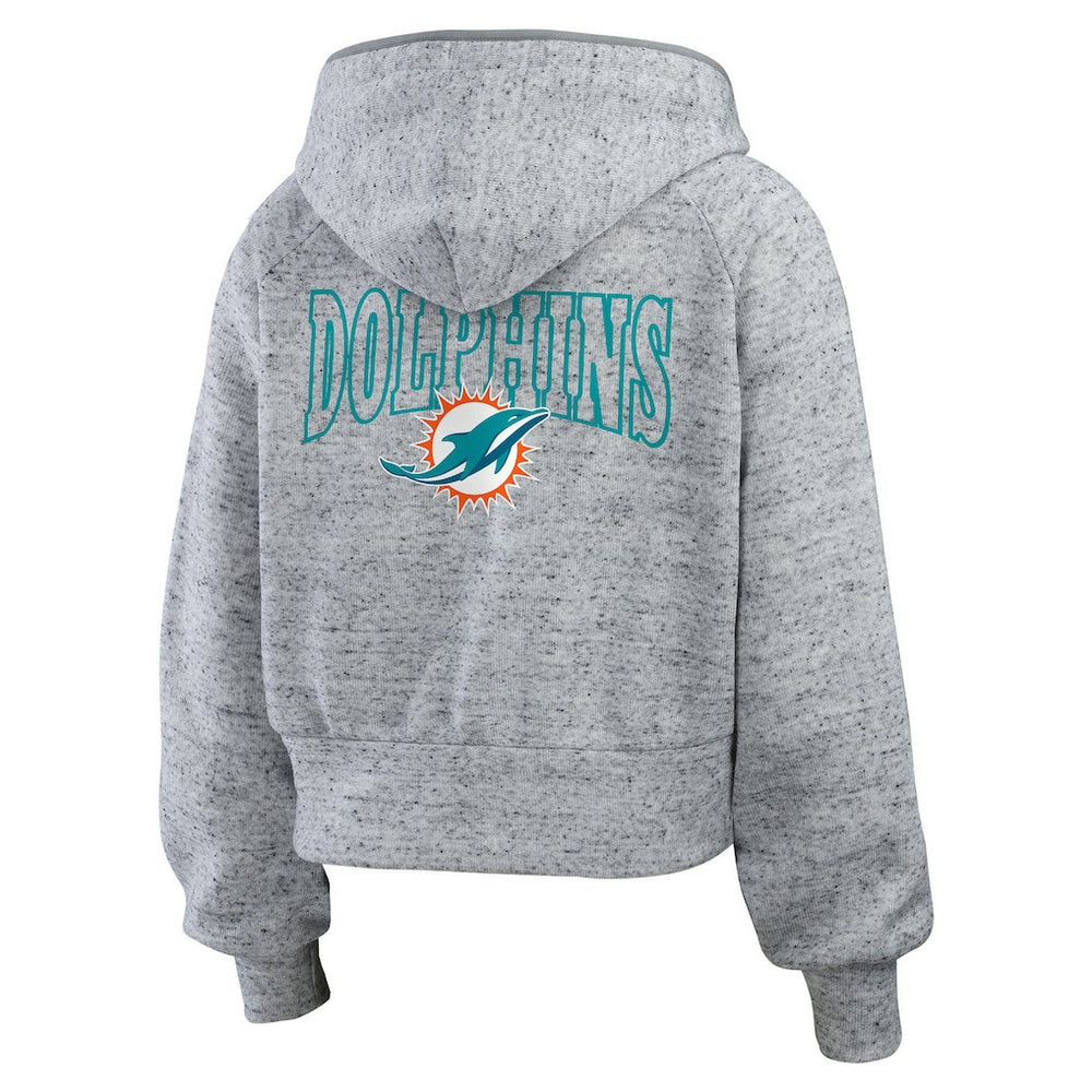 NFL Miami Dolphins WEAR by Erin Andrews Women's Speckled Fleece Cropped Full-Zip Hoodie