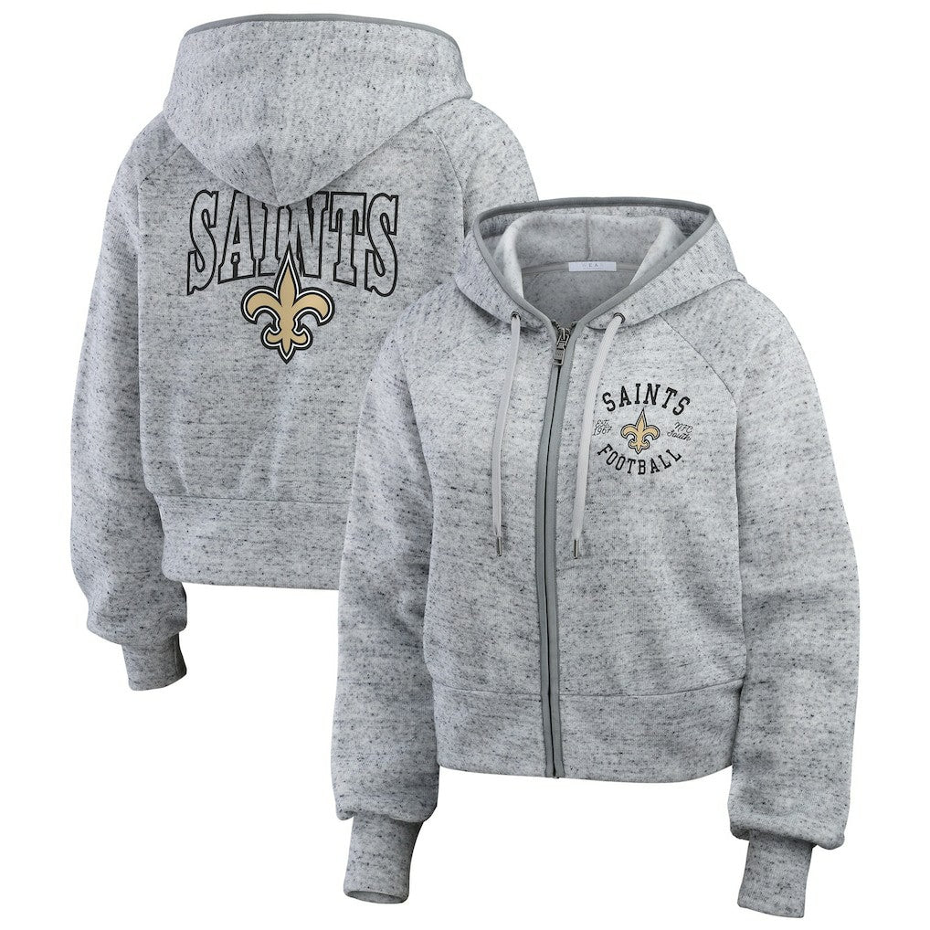 NFL New Orleans Saints WEAR by Erin Andrews Women's Speckled Fleece Cropped Full-Zip Hoodie