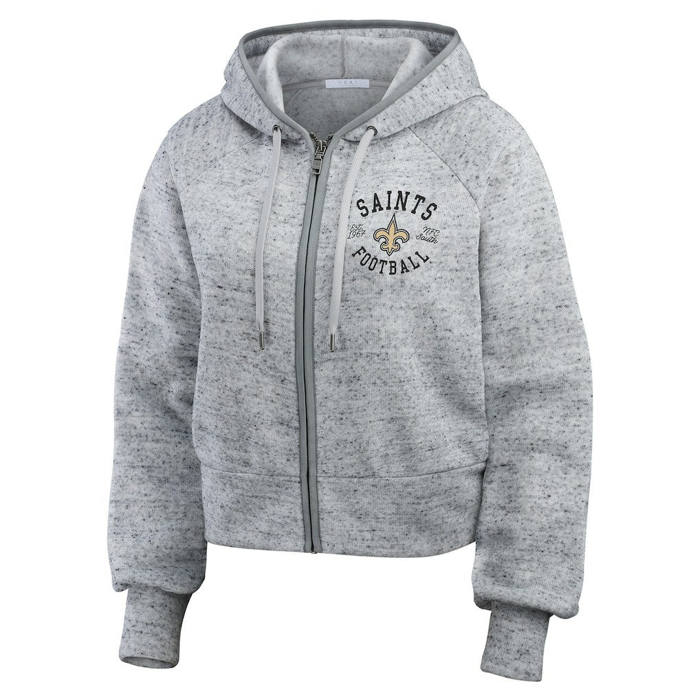 NFL New Orleans Saints WEAR by Erin Andrews Women's Speckled Fleece Cropped Full-Zip Hoodie