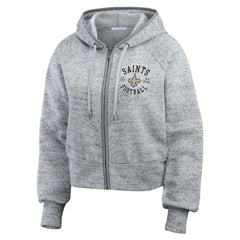 NFL New Orleans Saints WEAR by Erin Andrews Women's Speckled Fleece Cropped Full-Zip Hoodie