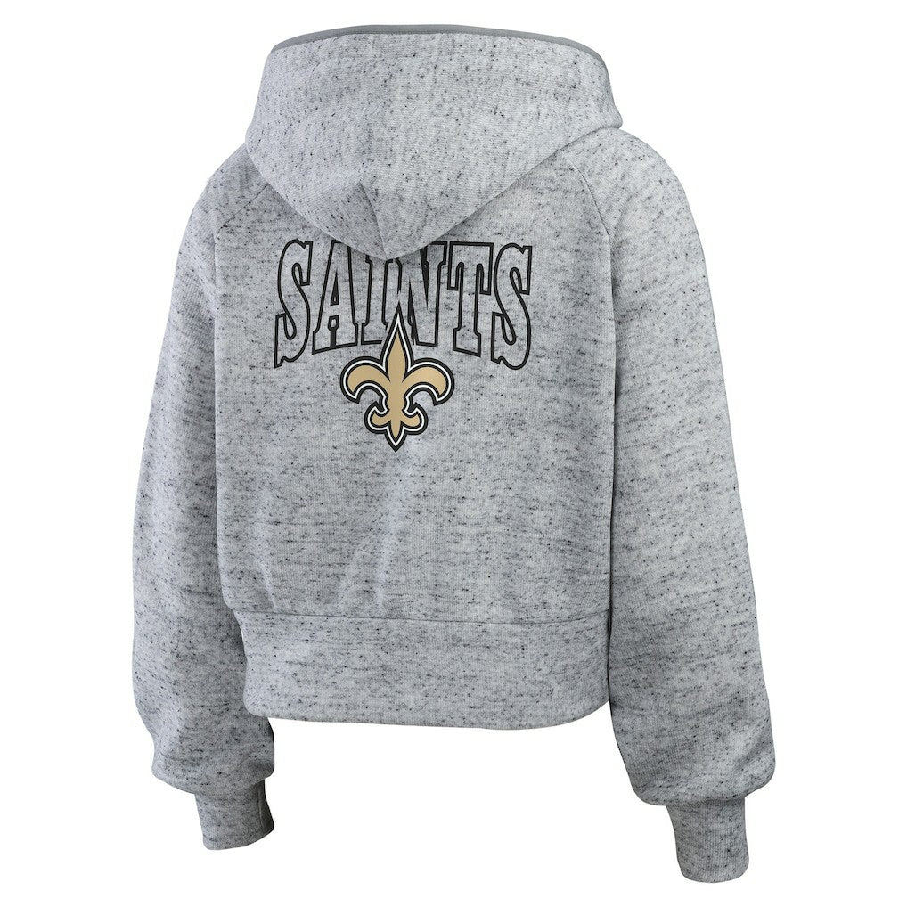 NFL New Orleans Saints WEAR by Erin Andrews Women's Speckled Fleece Cropped Full-Zip Hoodie