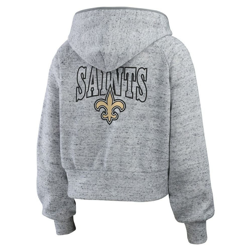 NFL New Orleans Saints WEAR by Erin Andrews Women's Speckled Fleece Cropped Full-Zip Hoodie