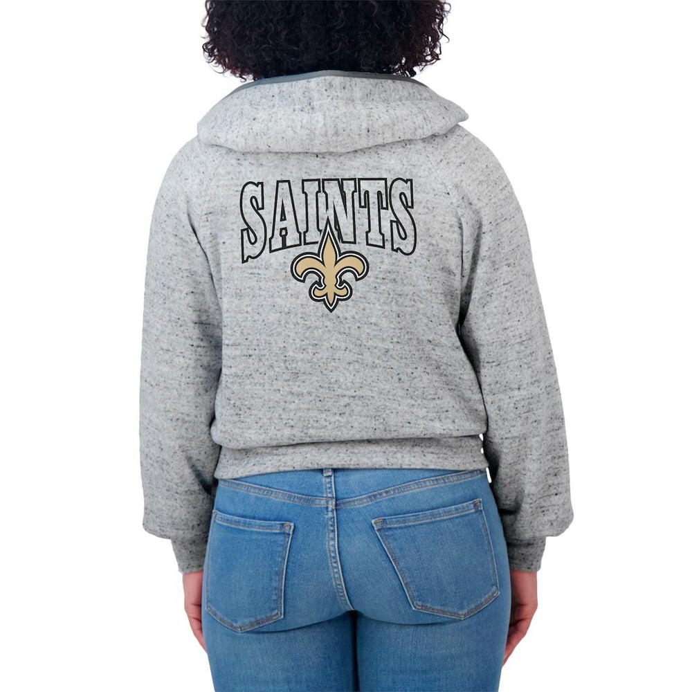 NFL New Orleans Saints WEAR by Erin Andrews Women's Speckled Fleece Cropped Full-Zip Hoodie